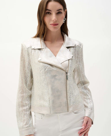 Champagne Foiled Faux Suede Moto Jacket
