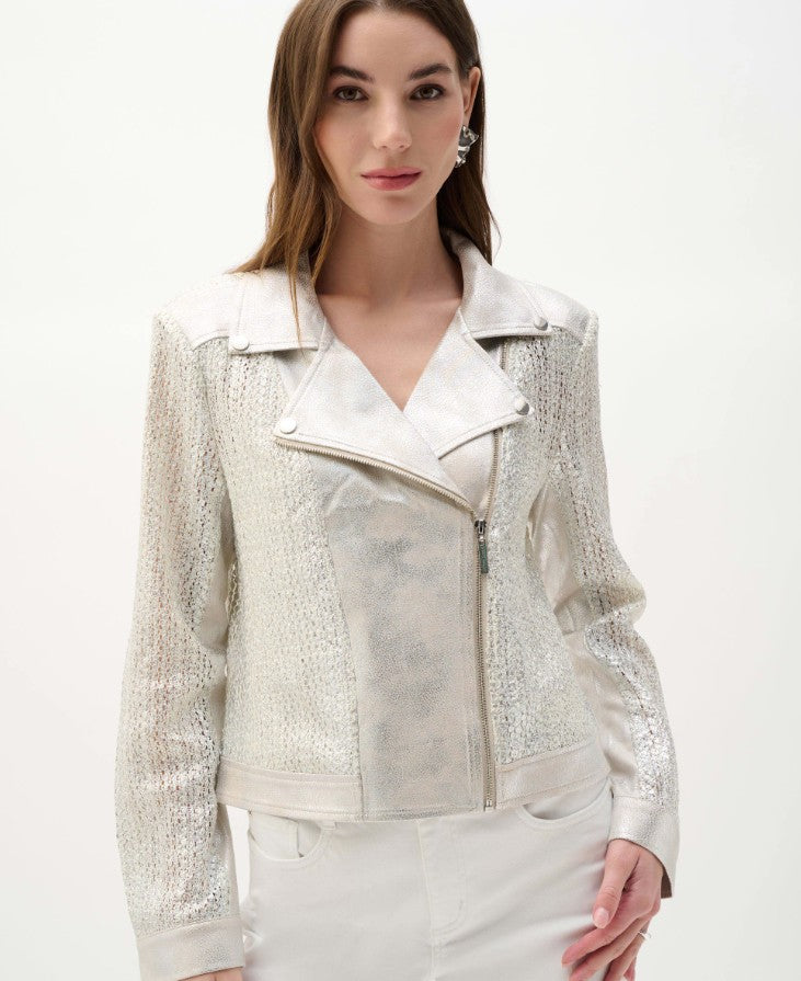 Champagne Foiled Faux Suede Moto Jacket