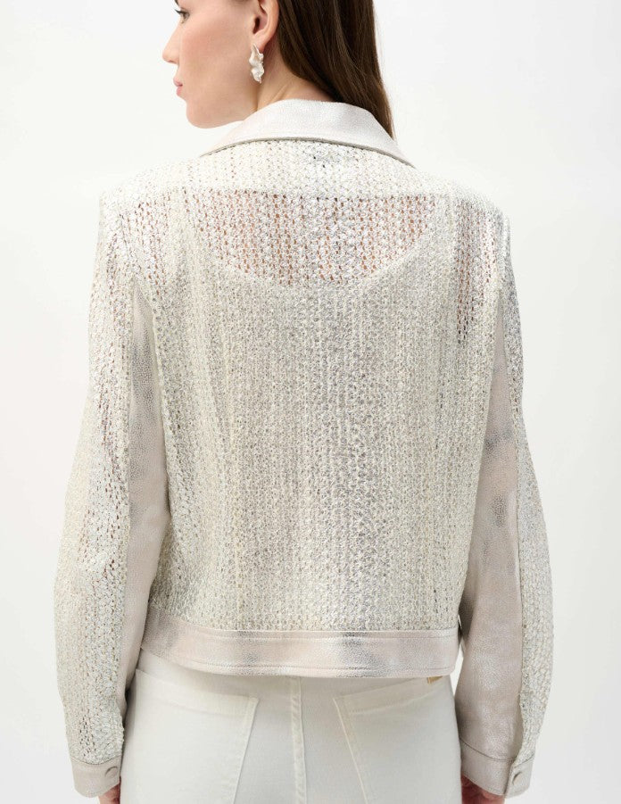 Champagne Foiled Faux Suede Moto Jacket