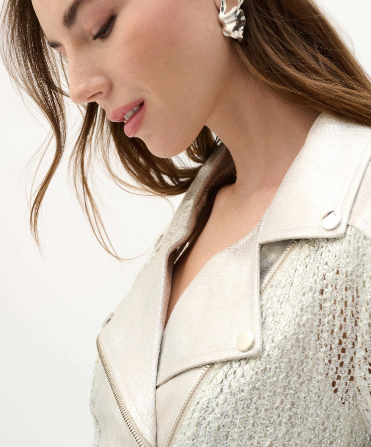 Champagne Foiled Faux Suede Moto Jacket