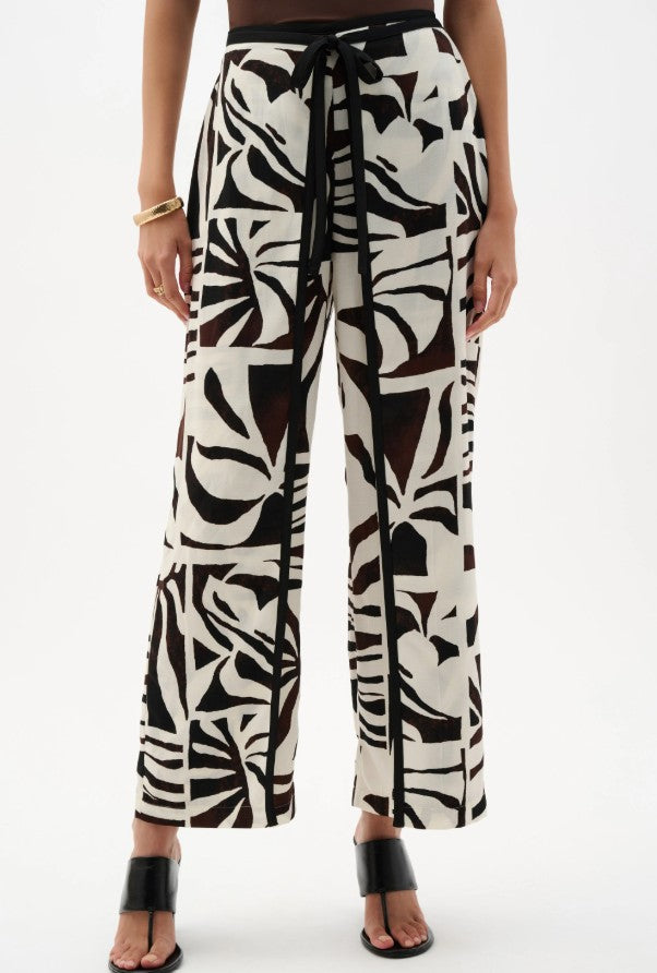 Woven Gauze Tropical Print Wide Leg Pant