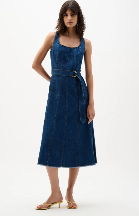 Denim Fit & Flare Belted Dress