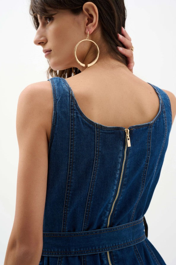 Denim Fit & Flare Belted Dress