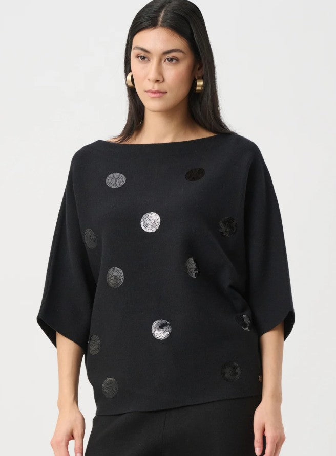 Joseph Ribkoff Boxy Black Embroidered Sweater