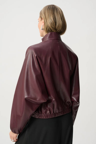 Joseph Ribkoff Leatherette Mock-Neck Bomber Jacket - Burgundy