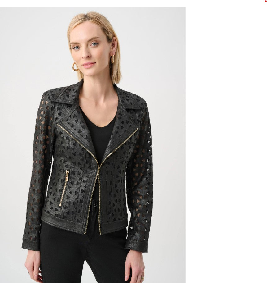 Joseph Ribkoff Foiled Faux Suede And Mesh Moto Jacket