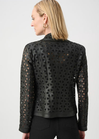 Joseph Ribkoff Foiled Faux Suede And Mesh Moto Jacket