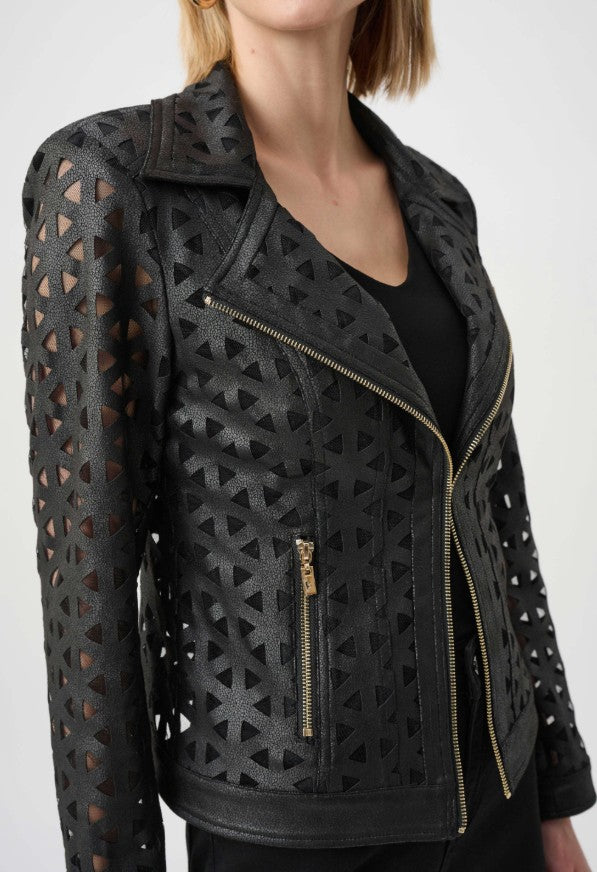 Joseph Ribkoff Foiled Faux Suede And Mesh Moto Jacket