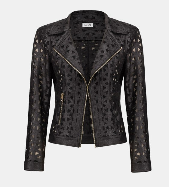 Joseph Ribkoff Foiled Faux Suede And Mesh Moto Jacket