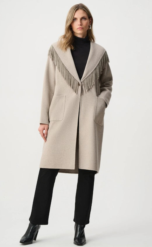 Joseph Ribkoff Wool Blend Fringed Coat