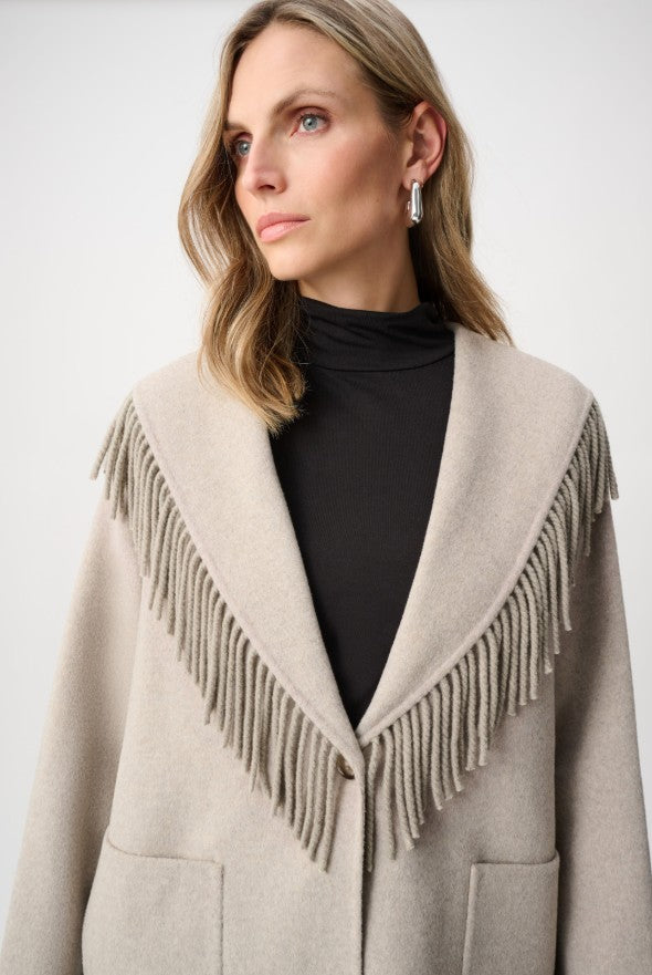 Joseph Ribkoff Wool Blend Fringed Coat