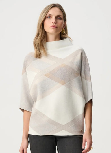 Joseph Ribkoff Winter White Plaid Funnel-Neck Sweater