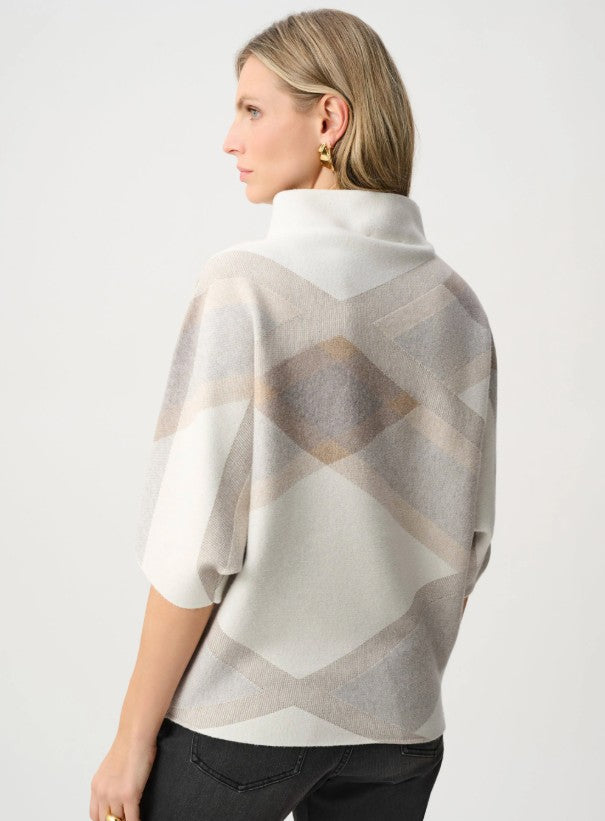 Joseph Ribkoff Winter White Plaid Funnel-Neck Sweater