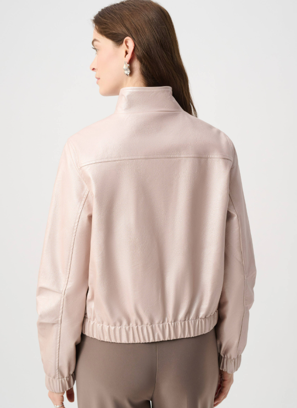 Joseph Ribkoff Metallic Leatherette Bomber Jacket — Pearl Blush