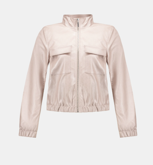 Joseph Ribkoff Metallic Leatherette Bomber Jacket — Pearl Blush