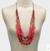 Handmade Red 3 Strand Wood Bead Necklace