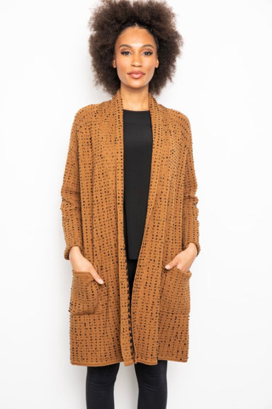 Cinnamon Textured Dots Shawl Collar Cardigan