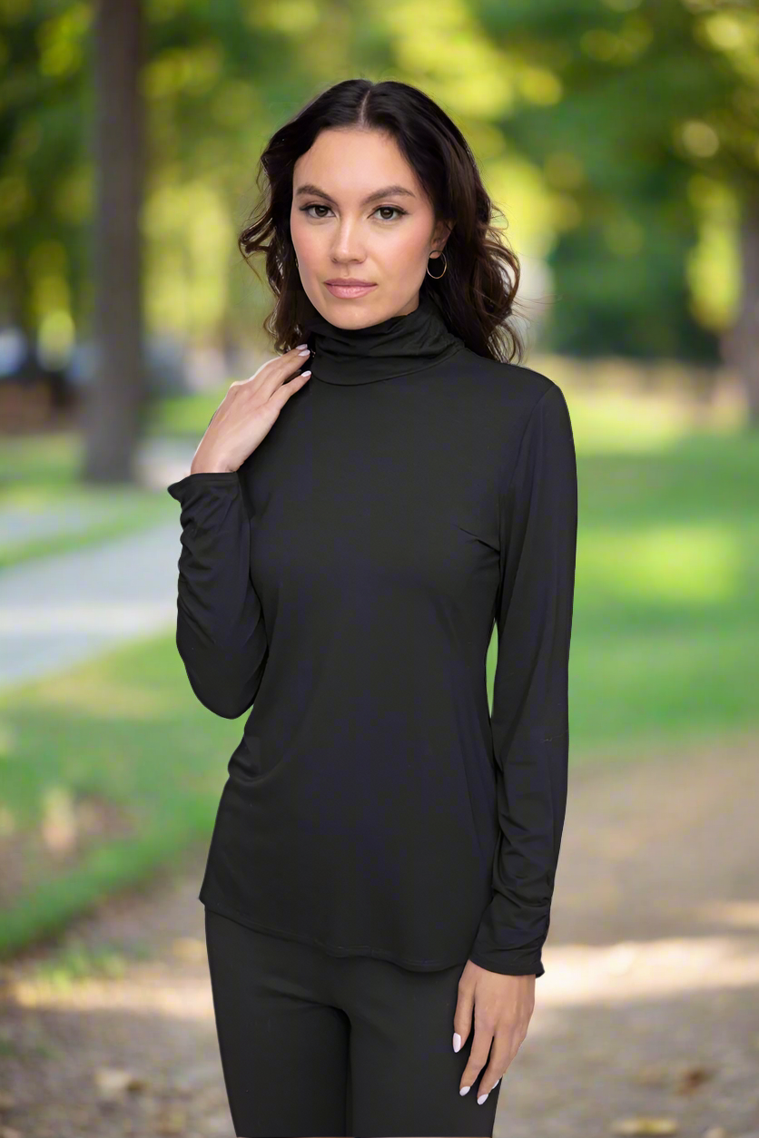 Black Foundation Knit Ruched Turtleneck