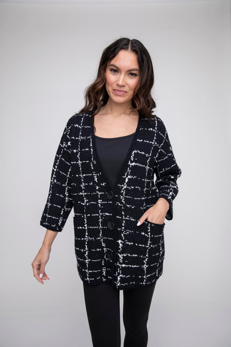 Black Boucle Cocoon Cardi