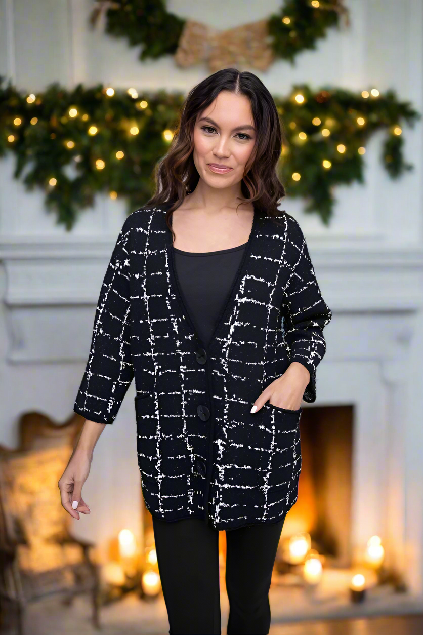 Black Boucle Cocoon Cardi