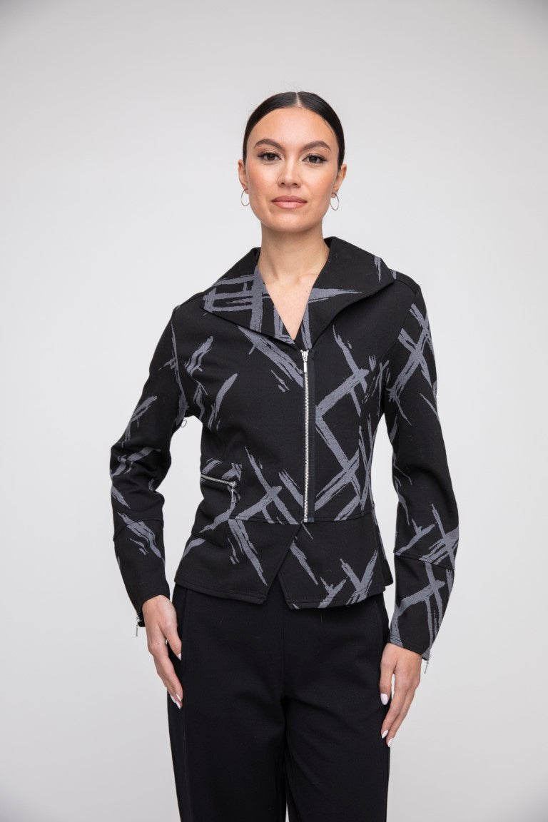 Black Jacquard Ponte Moto Jacket