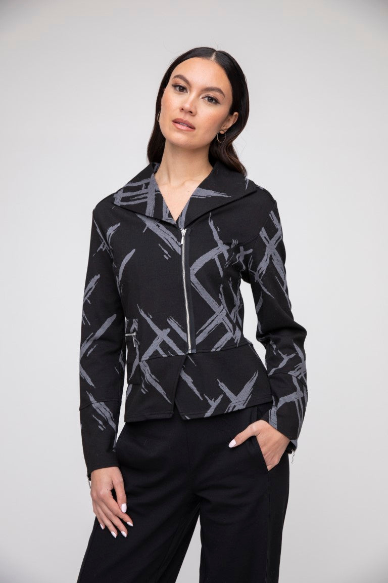 Black Jacquard Ponte Moto Jacket