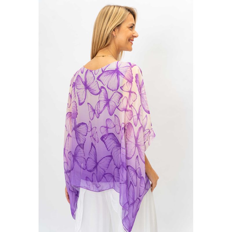 Purple Butterfly Silk Top