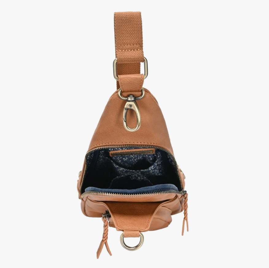 Camel Faux Leather Sling Bag