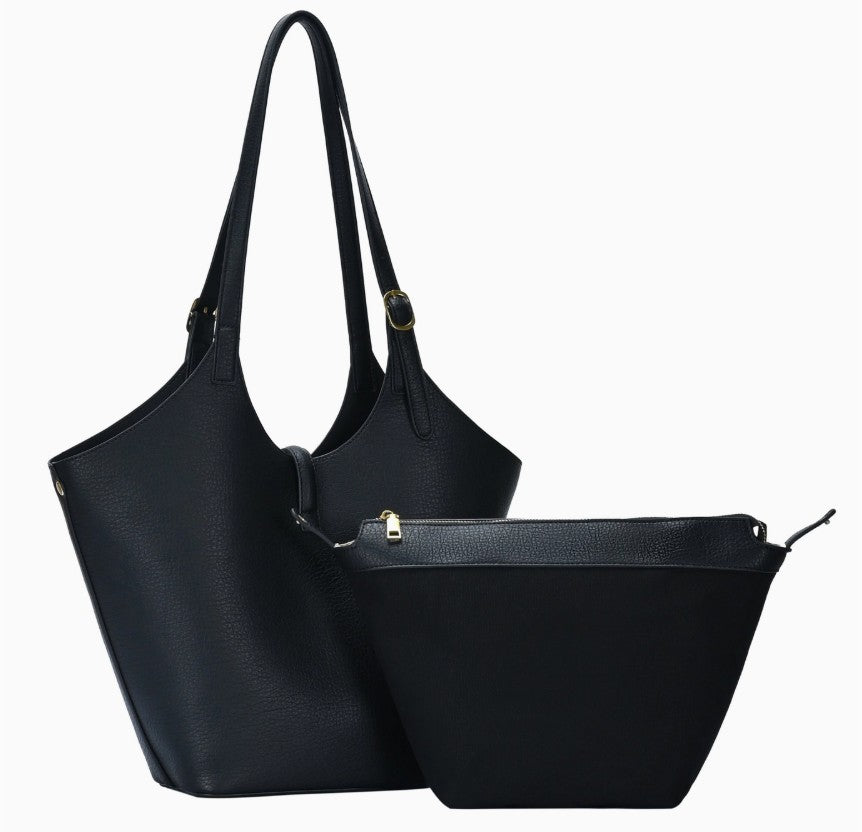 Isabelle 2 in 1 Scoop Neck Tote Black
