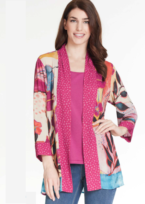 Floral Print Crinkle Kimono Jacket