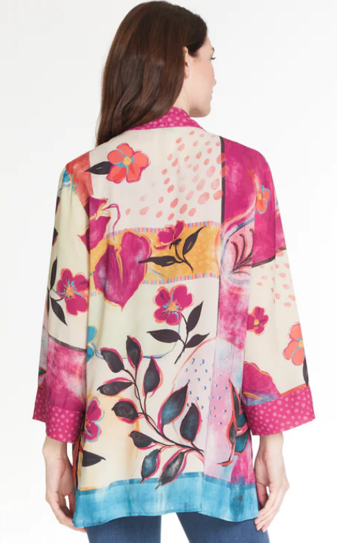 Floral Print Crinkle Kimono Jacket