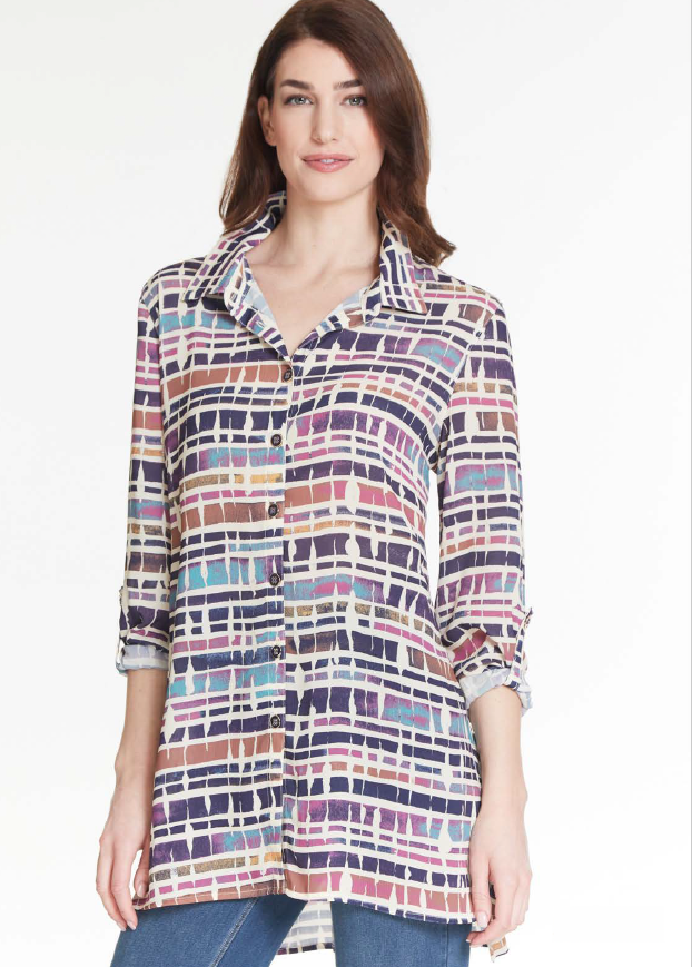 Dash Stripe Long Crinkle Plus Blouse