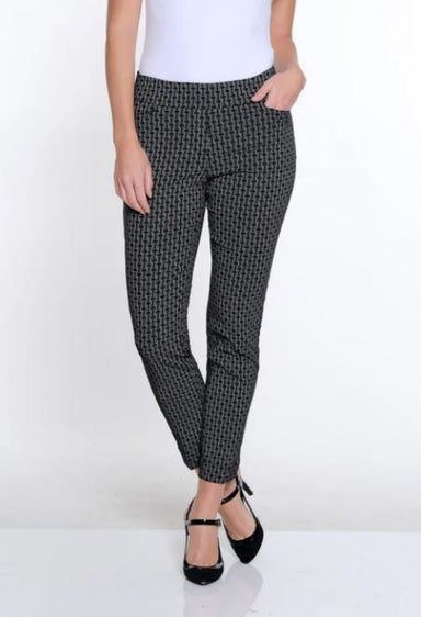 Black Print Fine Line Twill Ankle Pant