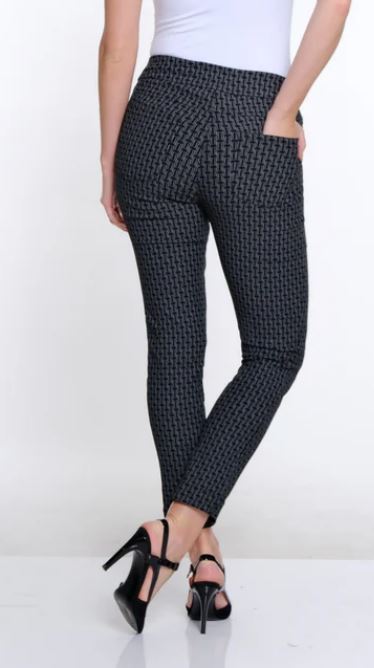 Black Print Fine Line Twill Ankle Pant