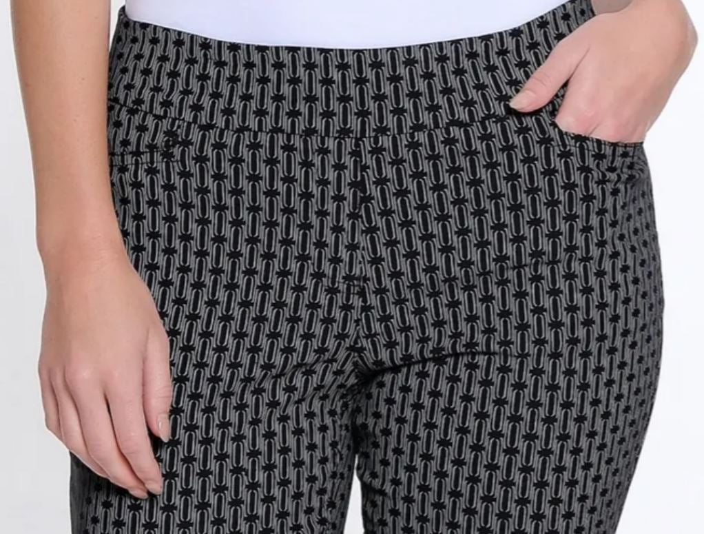 Black Print Fine Line Twill Ankle Pant