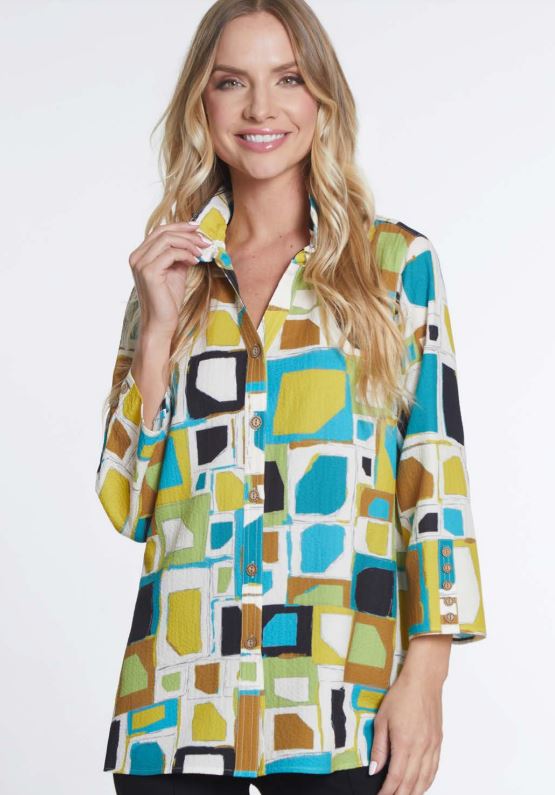 Teal Multi Wire Collar Crinkle Shirt