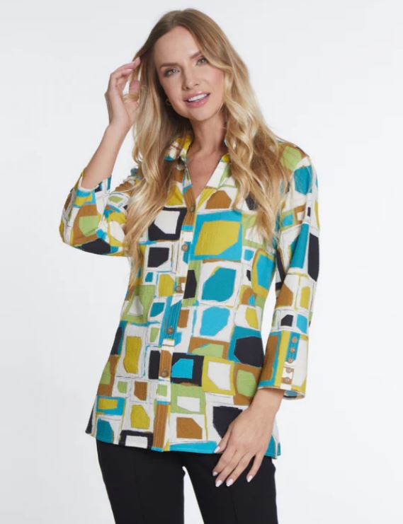 Teal Multi Wire Collar Crinkle Shirt