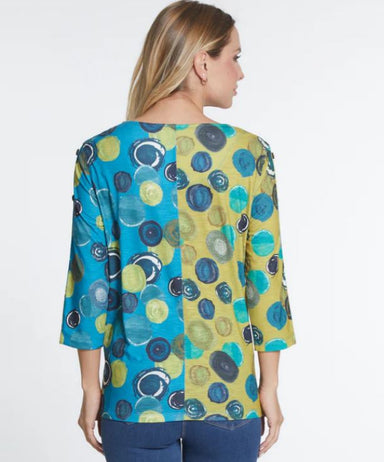 Teal & Citron Dot Print Knit Top