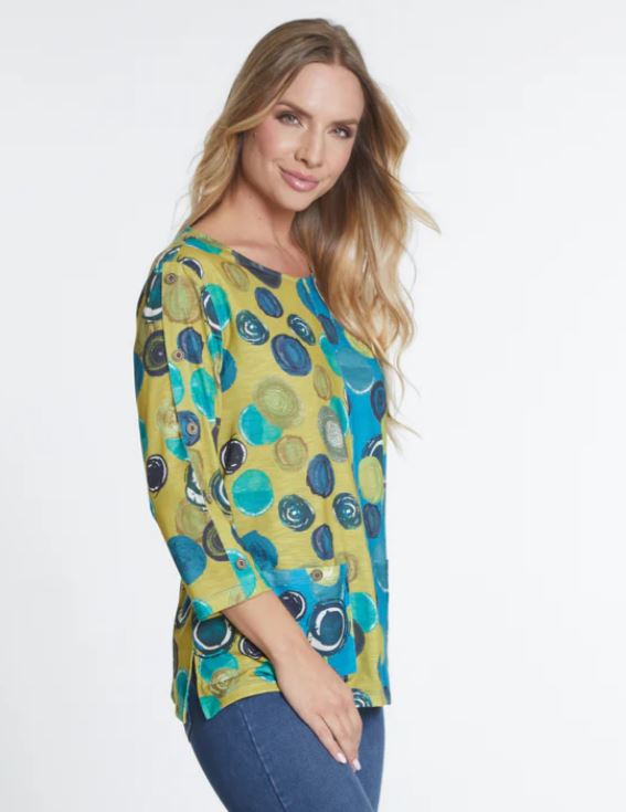 Teal & Citron Dot Print Knit Top Plus