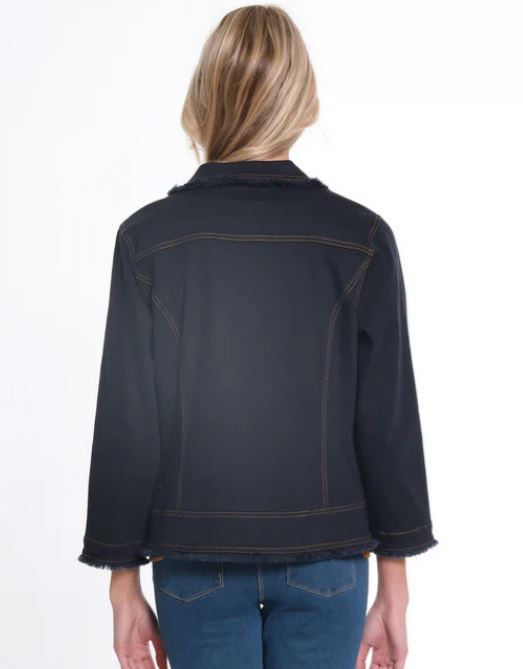 Black Denim Grommet Fringe Jacket