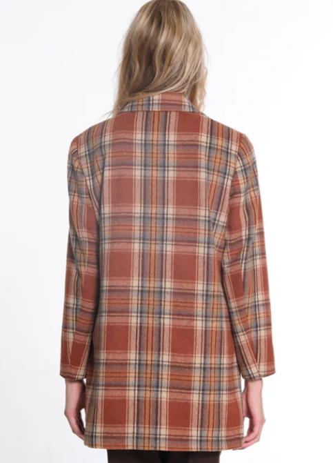 Open Front Long Plaid Jacket