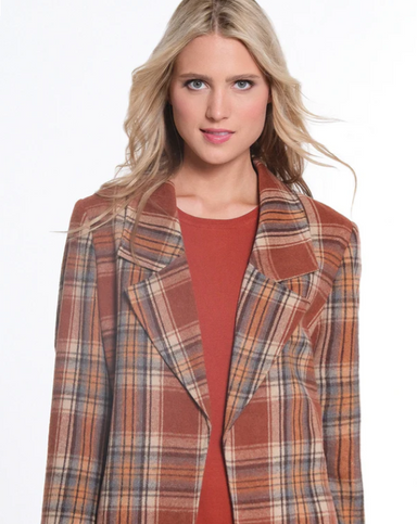 Open Front Long Plaid Jacket