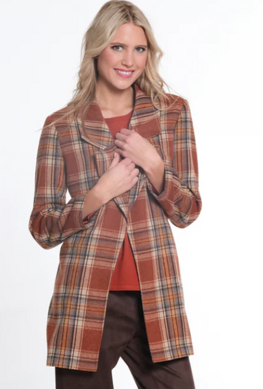 Open Front Long Plaid Jacket Plus