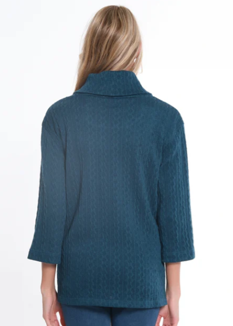 Teal Cowl Neck Cable Knit Sweater