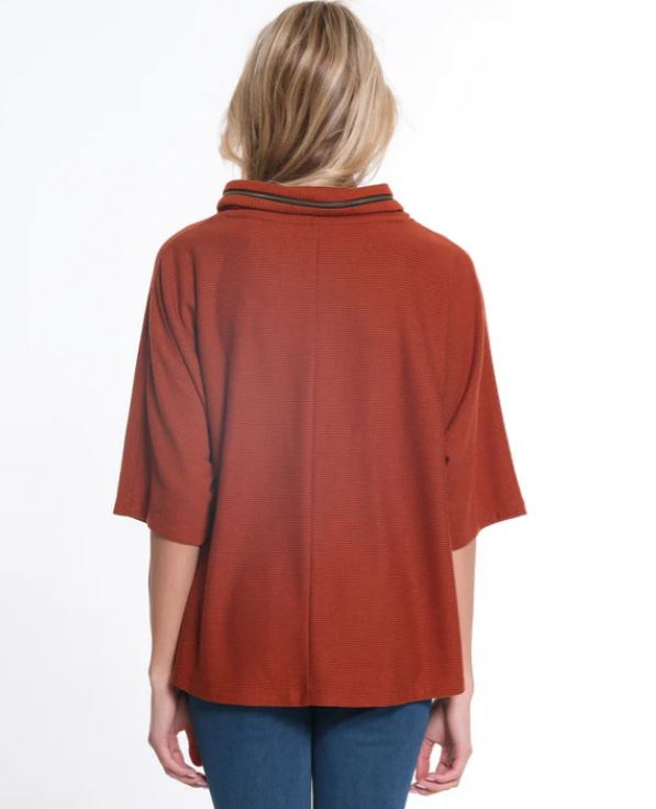 Cinnamon Zip Cowl Knit Top