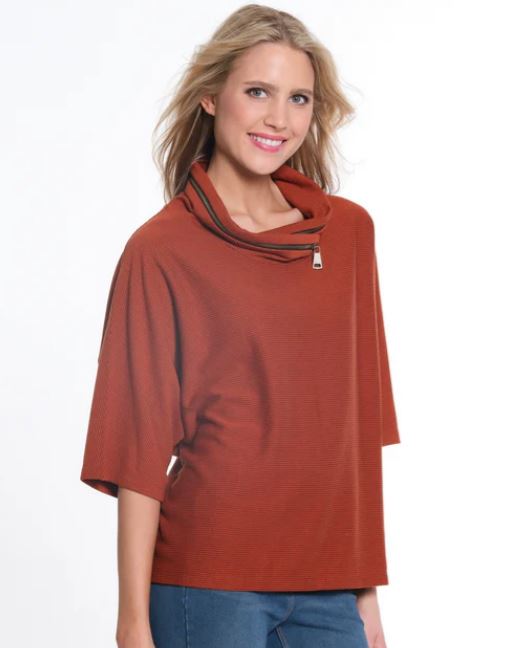 Cinnamon Zip Cowl Knit Top