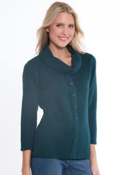 Teal Cowl Neck Novelty Knit Top