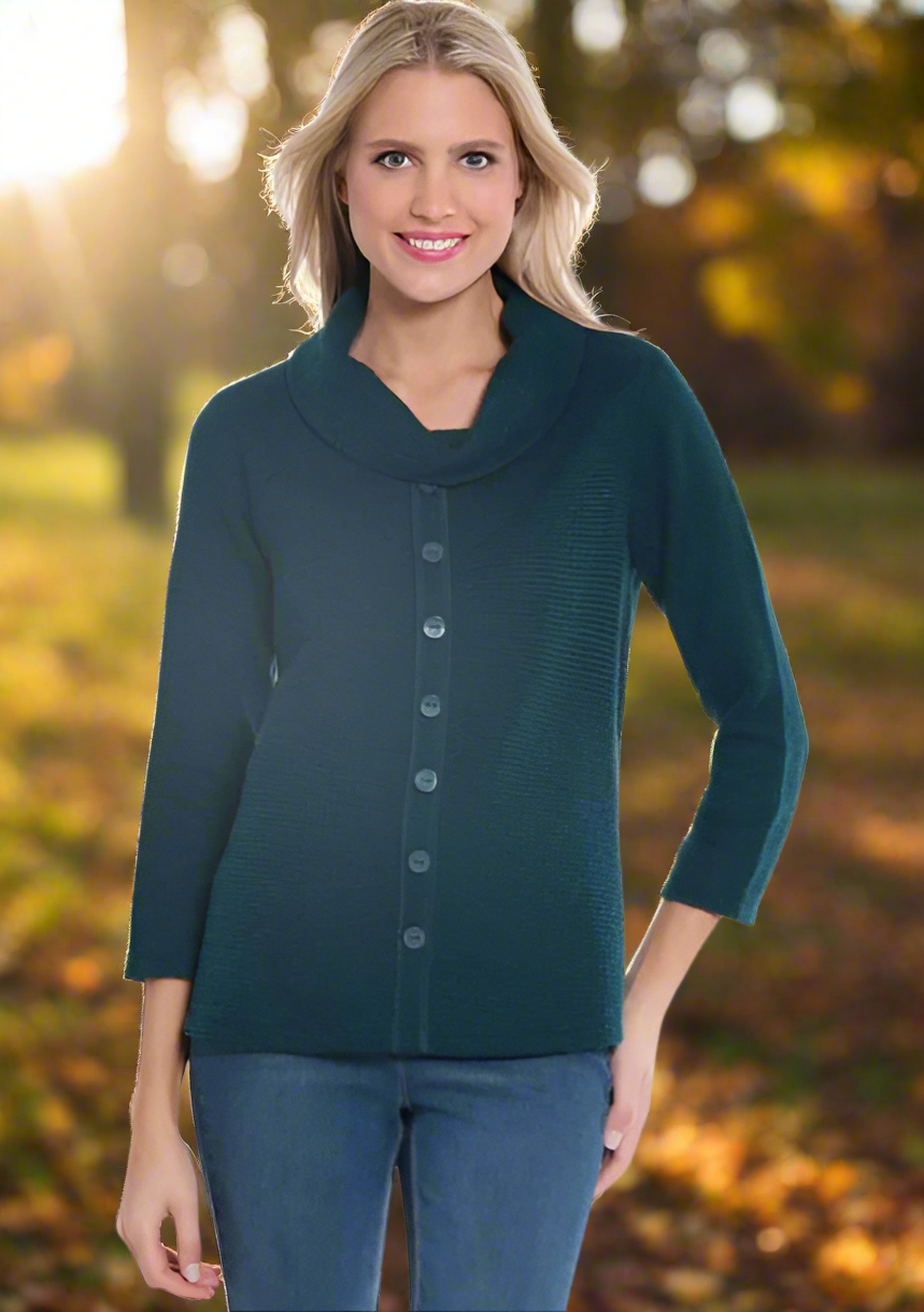 Teal Cowl Neck Novelty Knit Top Plus