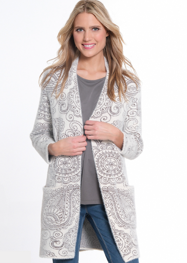 Winter White Paisley Knit Cardigan