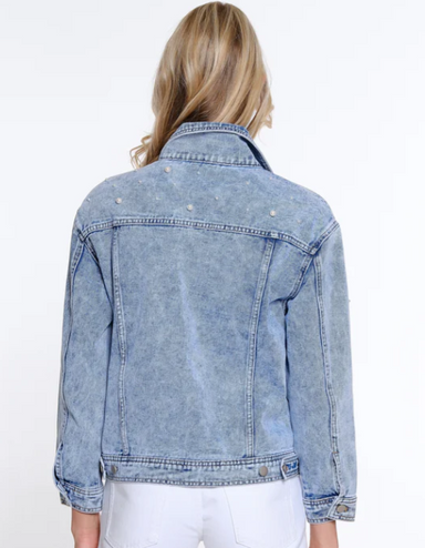 Indigo Denim Jacket w/Pearls